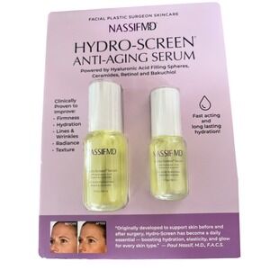 NassifMD Hydro-Screen Anti-Aging Serum Set 2oz + 1oz Hyaluronic Acid Retinol New